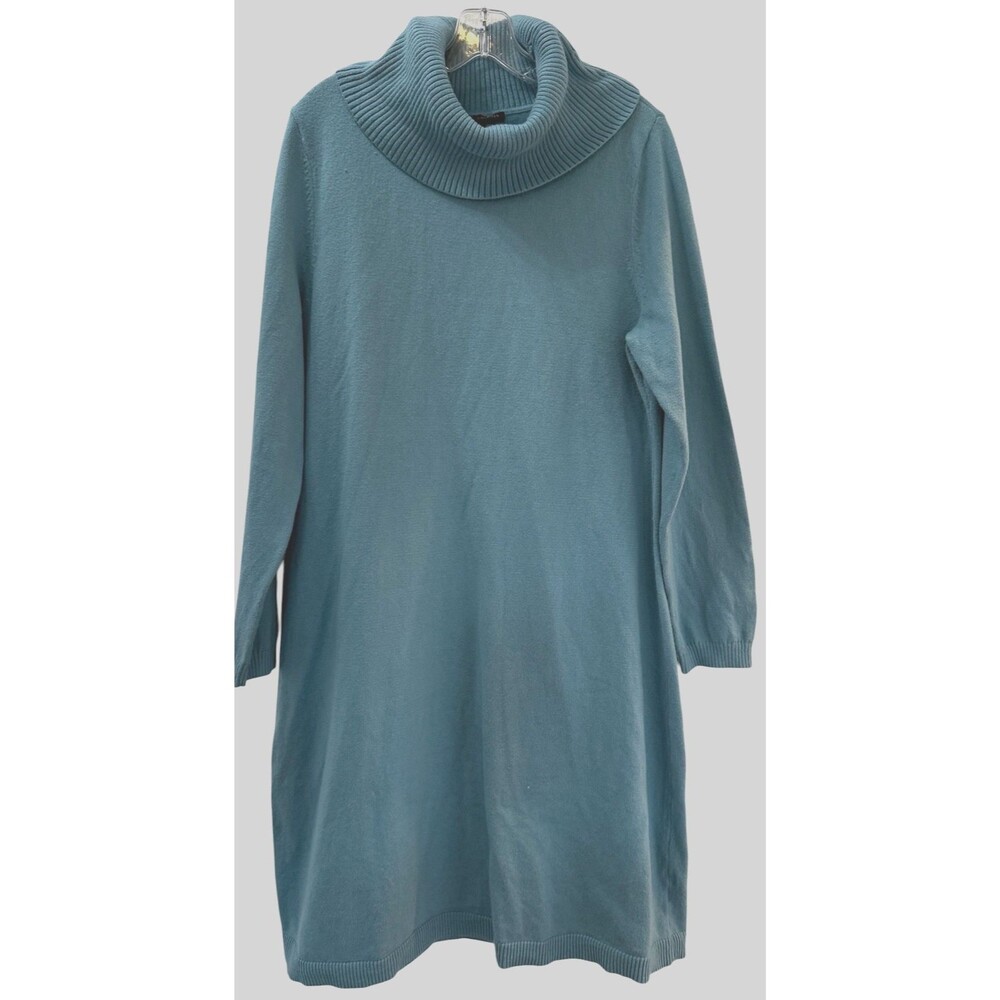 Talbots Sweater Dress Womens Size XL Teal Green Turtleneck Midi Classic